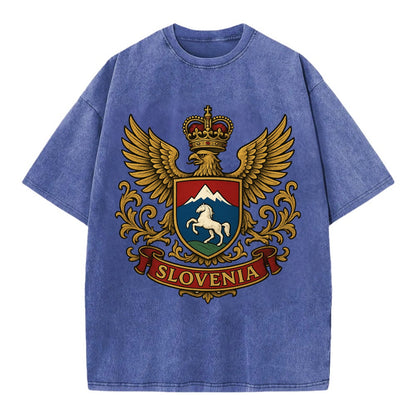 Slovenia Heritage Badge  - Vintage T-shirt - Blue