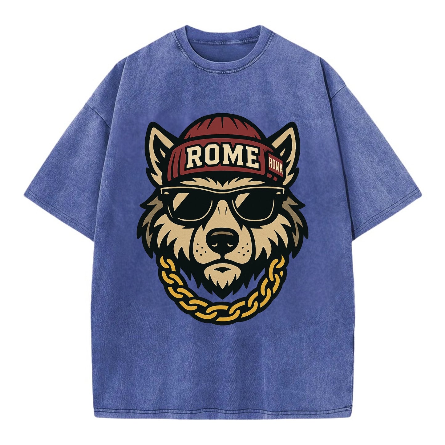 Rome Wolf - Vintage T-shirt - Blue