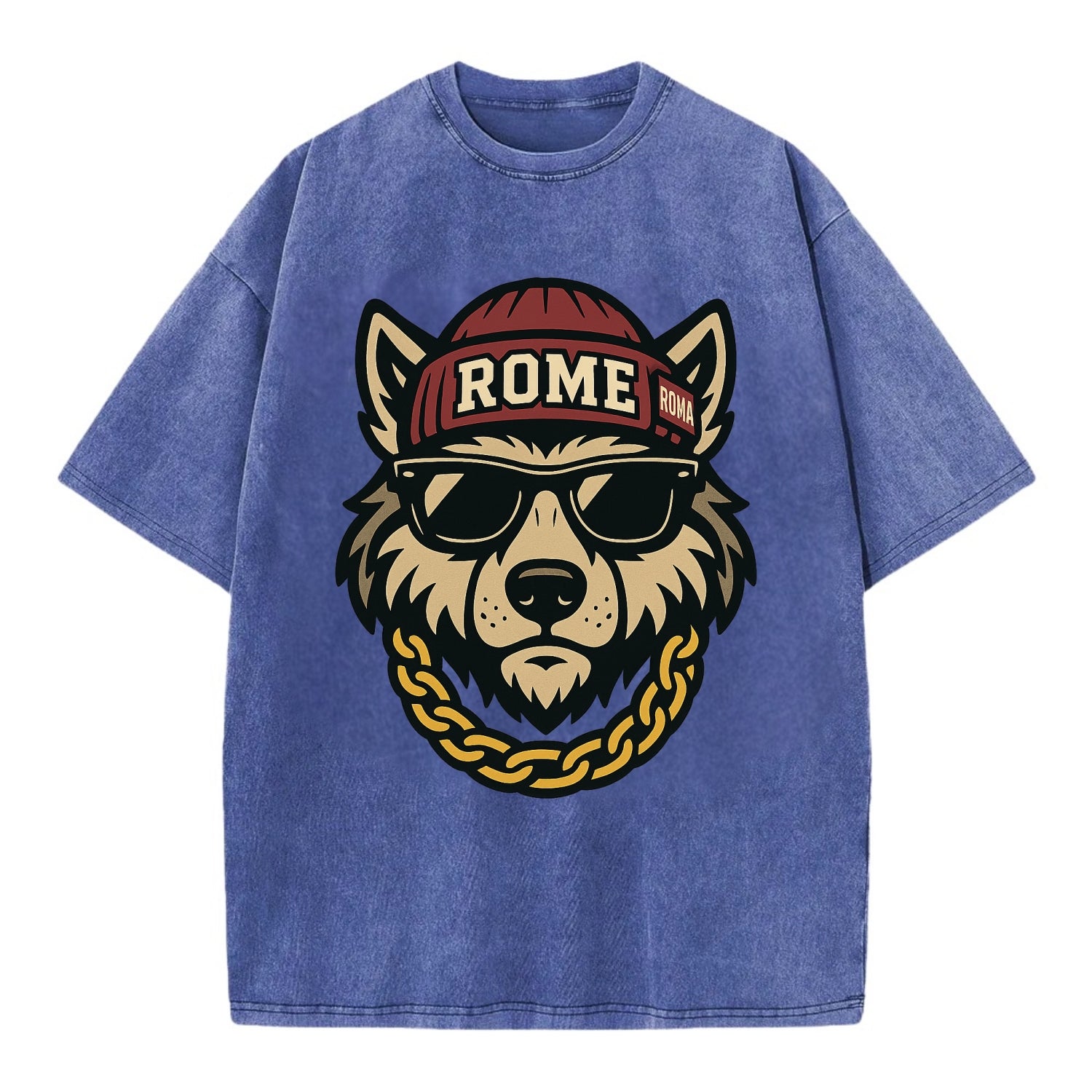 Rome Wolf - Vintage T-shirt - Blue