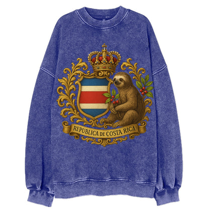 Costa Rica Sloth Emblem  - Vintage Sweatshirt - Blue