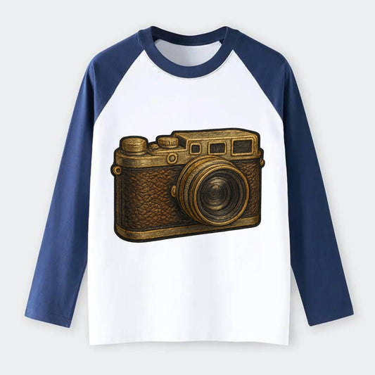 Film Camera  - Raglan Long Sleeve T-Shirt - Blue