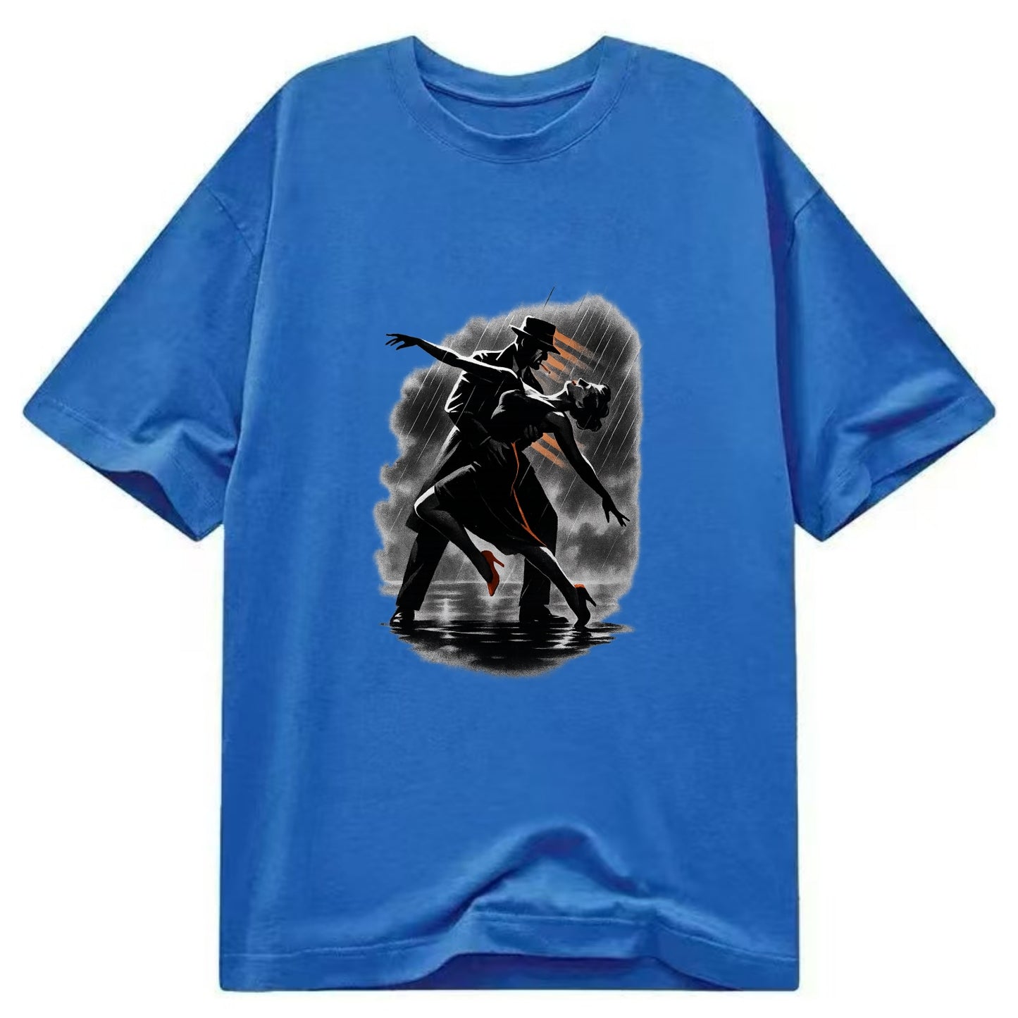 romantic dance pose with woman lifted in the air at lakeside - Classic T-shirt - Blue