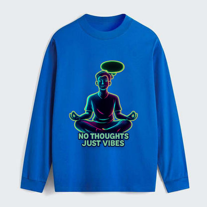 Peaceful floating figure with empty thought bubble - "no thoughts just - Classic Long Sleeve Shirt - Blue