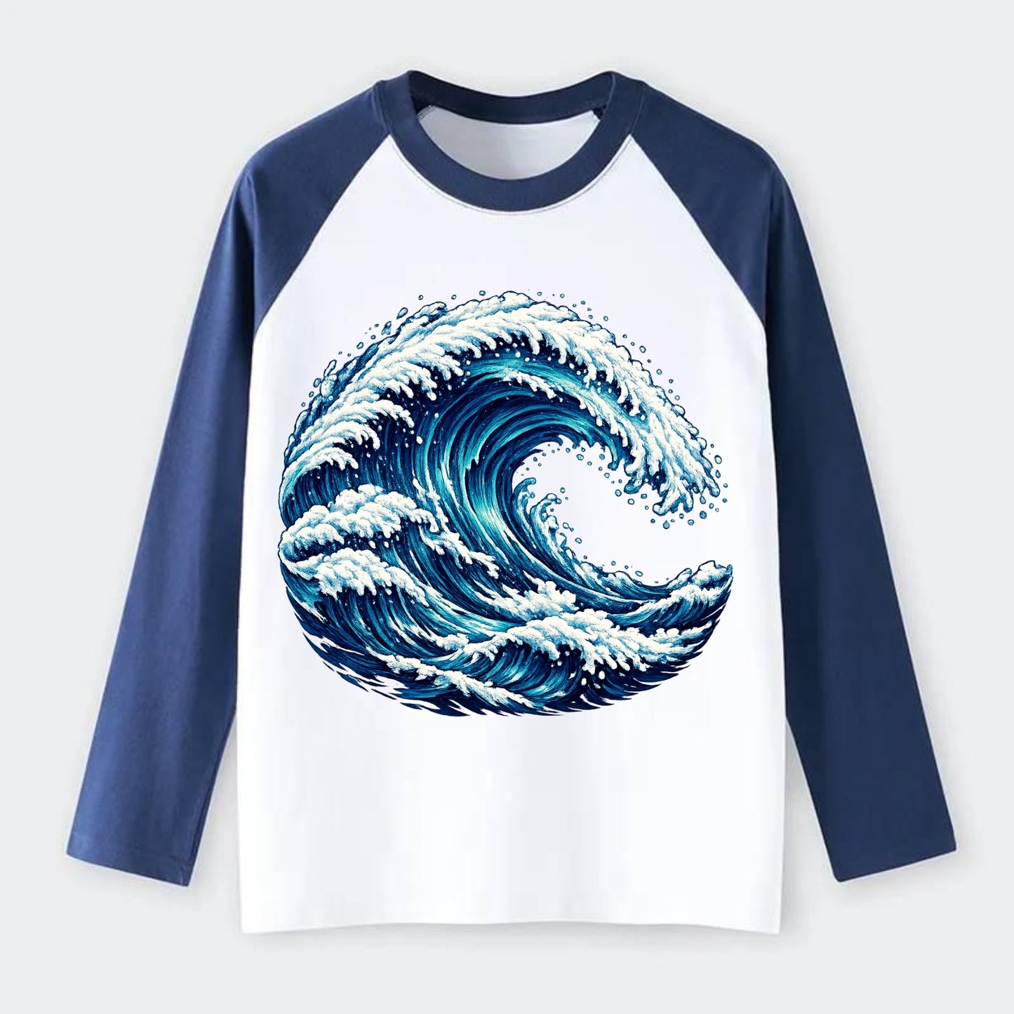 Ocean Wave - Raglan Long Sleeve T-Shirt - Blue