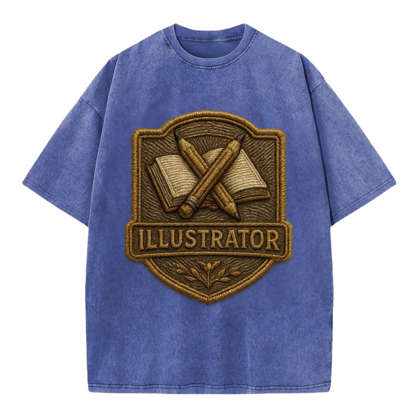 Pencils and sketchbook - illustrator badge - Vintage T-shirt - Blue