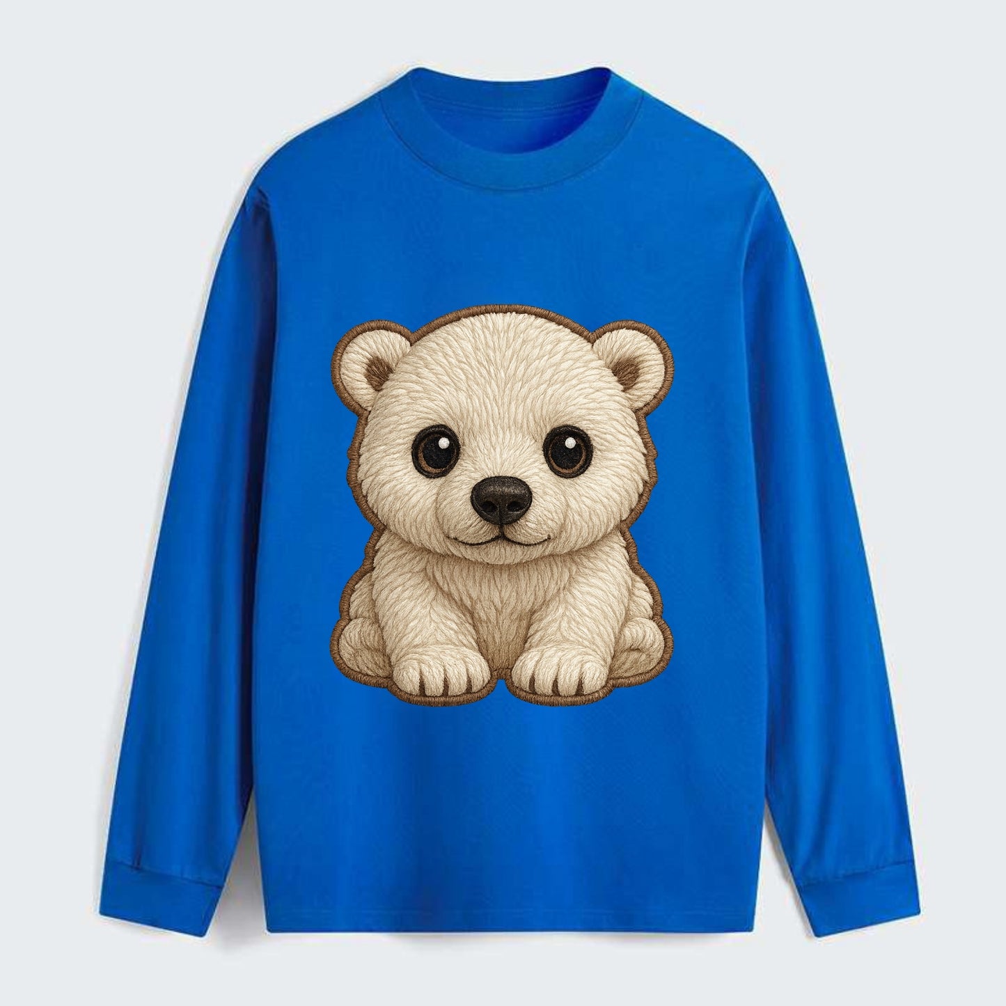 Baby Polar Bear Cub - white fluffy, black nose, dark curious eyes, - Classic Long Sleeve Shirt - Blue