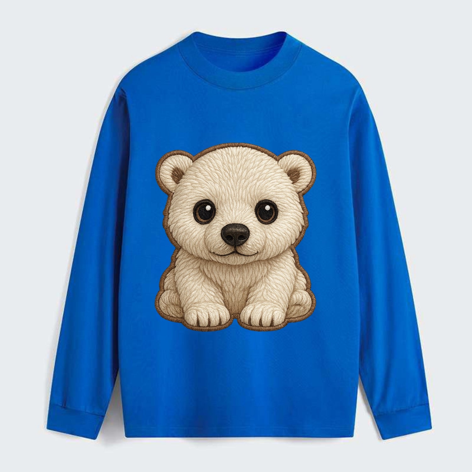 Baby Polar Bear Cub - white fluffy, black nose, dark curious eyes, - Classic Long Sleeve Shirt - Blue
