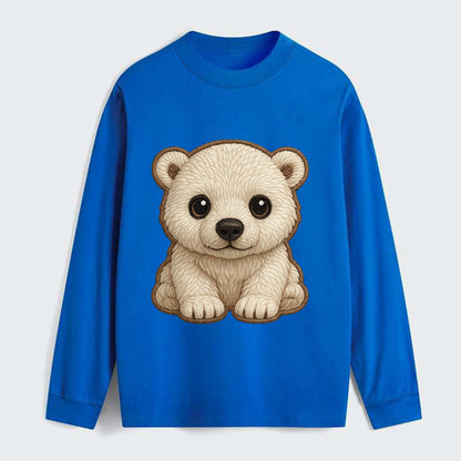 Baby Polar Bear Cub - white fluffy, black nose, dark curious eyes, - Classic Long Sleeve Shirt - Blue