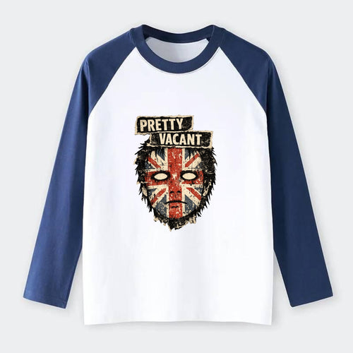 PRETTY VACANT | Blank stare Union Jack face | Empty expression | Punk - Raglan Long Sleeve T-Shirt