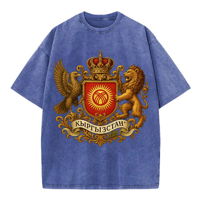 Kyrgyzstan Tunduk Emblem  - Vintage T-shirt - Blue