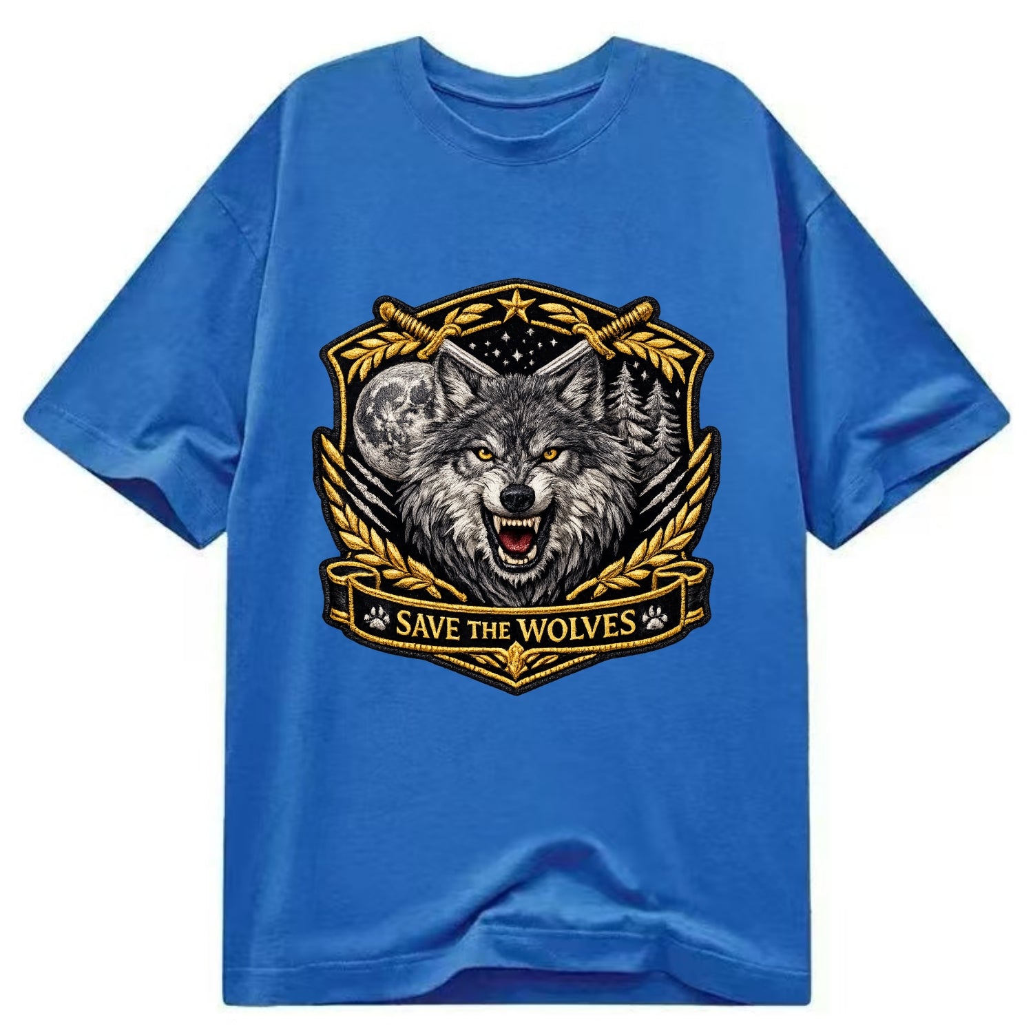 SAVE THE WOLVES - wolf moon in gray , predator protection - Classic T-shirt - Blue