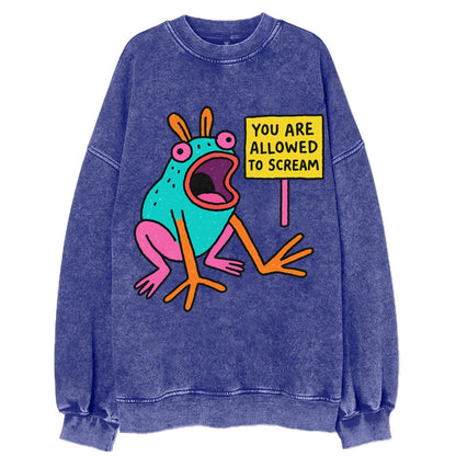 YOU ARE ALLOWED TO SCREAM | Open-mouthed frog mid-scream - Vintage Sweatshirt - Blue