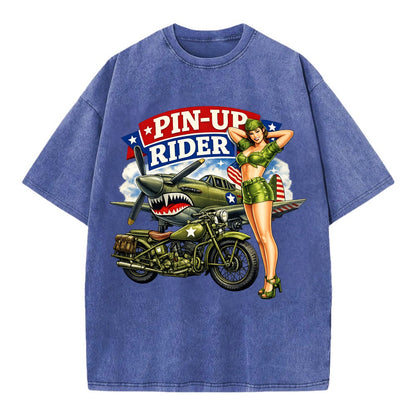 Wwii Pin Up Rider - Vintage T-shirt - Blue