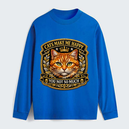 CATS MAKE ME HAPPY YOU NOT SO MUCH - cat face in orange , cat preference - Classic Long Sleeve Shirt - Blue