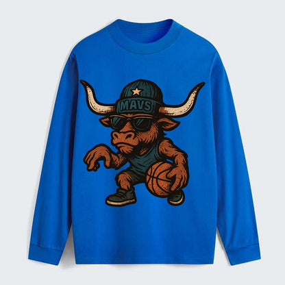 Texas Longhorn wearing Mavs beanie with lone star patch and wayfarer - Classic Long Sleeve Shirt - Blue
