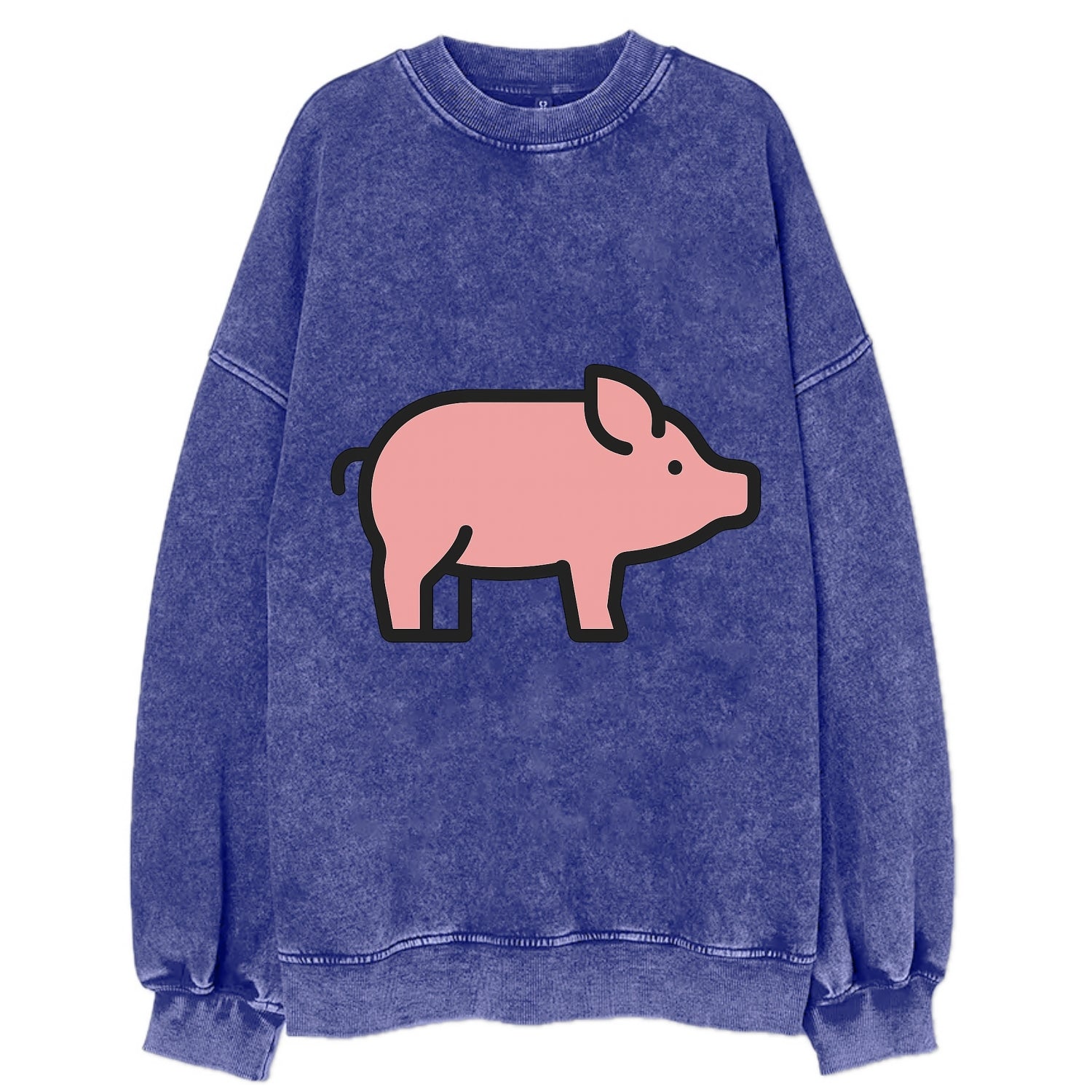 Pig - Pink farm pig flat side profile - Vintage Sweatshirt - Blue