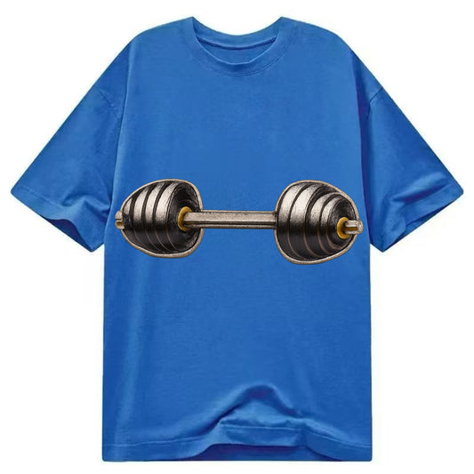 Embroidered patch design - WEIGHTLIFTING BARBELL - heavy barbell with plates in - Classic T-shirt - Blue
