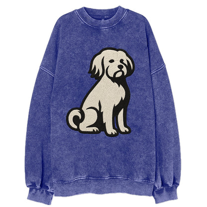 Löwchen - Little Lion Dog white embroide - Vintage Sweatshirt - Blue