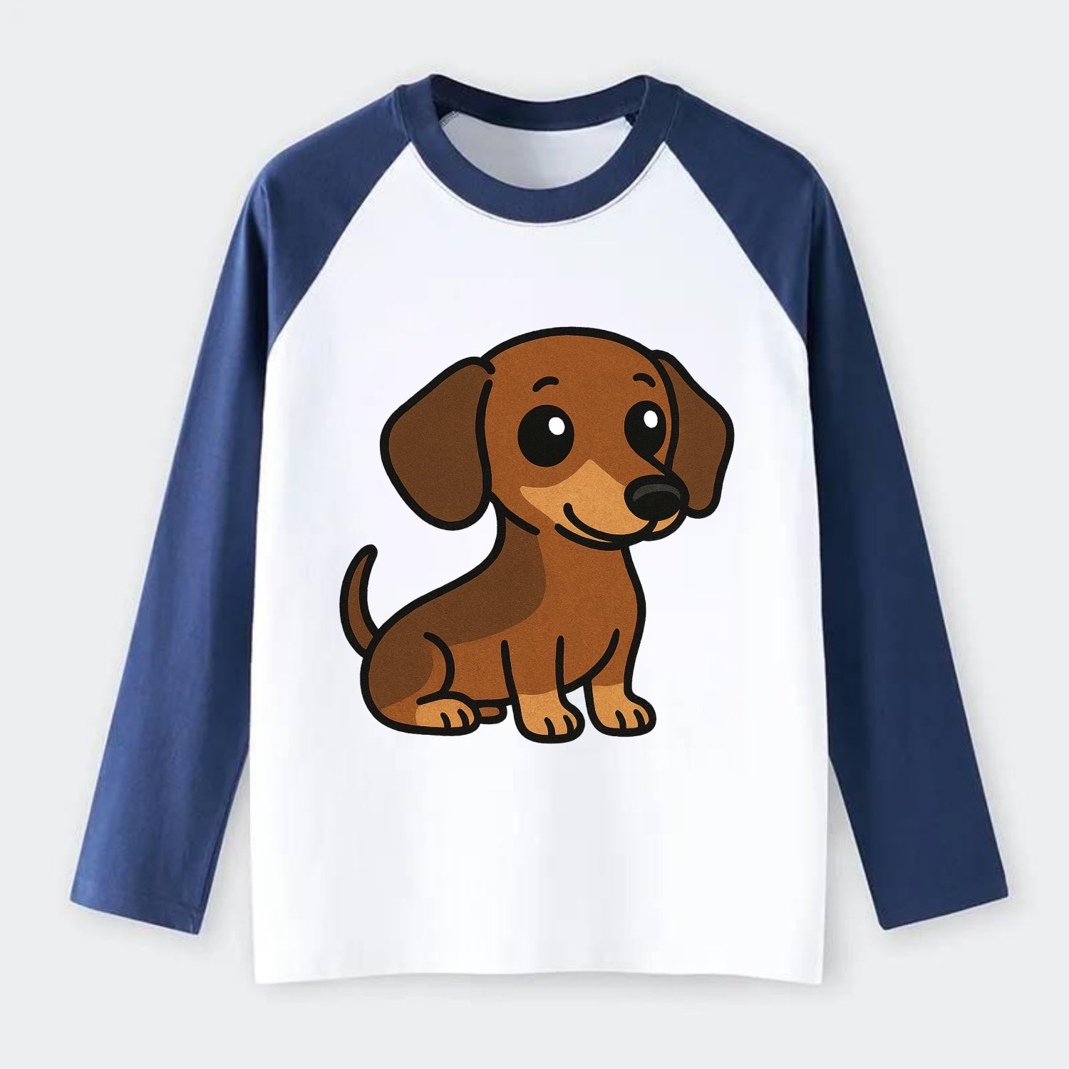 Dachshund - Long body profile view - Raglan Long Sleeve T-Shirt - Blue
