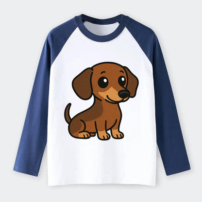 Dachshund - Long body profile view - Raglan Long Sleeve T-Shirt - Blue