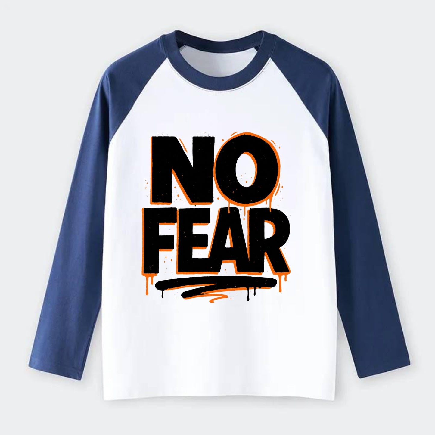 Bold typography design - "NO FEAR" - courage, bravery - Raglan Long Sleeve T-Shirt - Blue