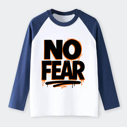 Bold typography design - "NO FEAR" - courage, bravery - Raglan Long Sleeve T-Shirt - Blue