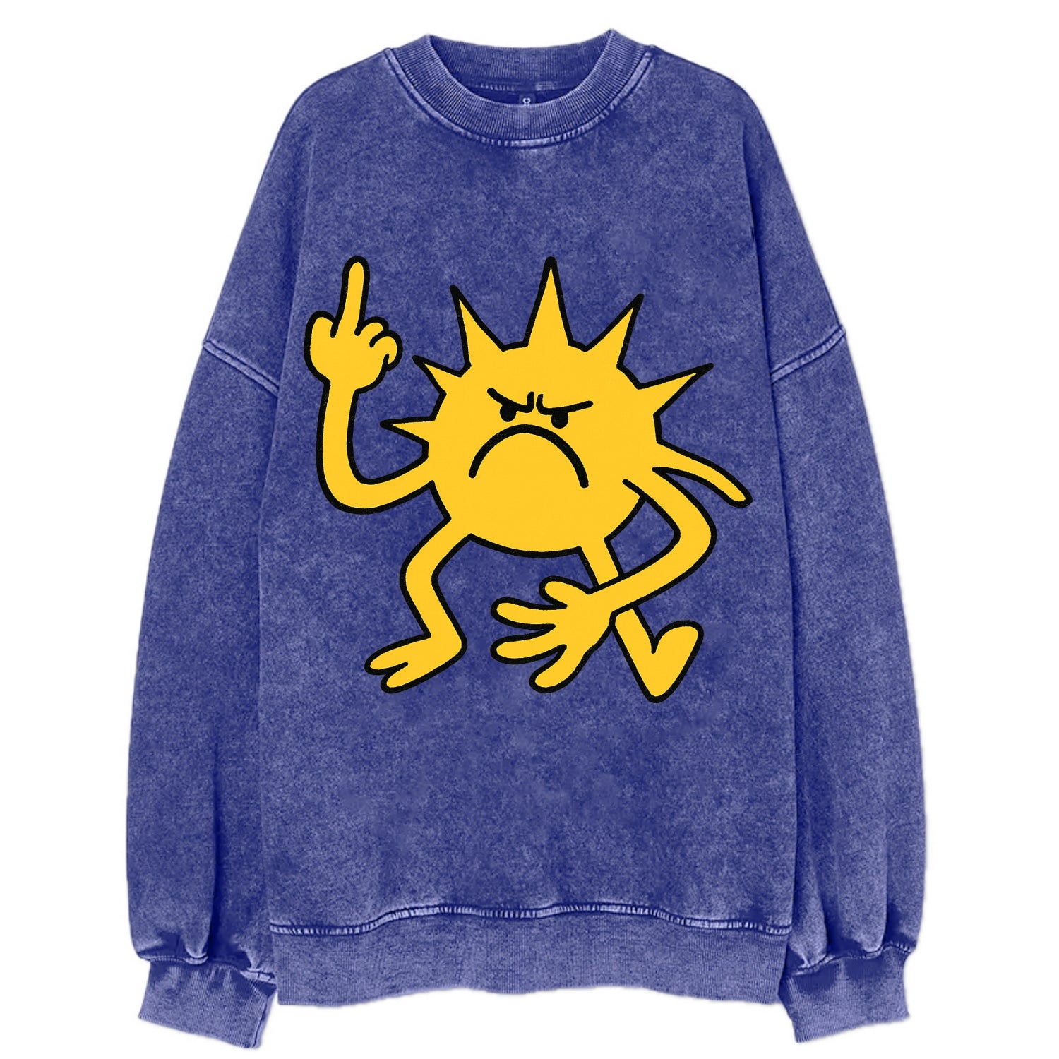 MORNINGS ARE PUNISHMENT | Grumpy sun with middle finger - Vintage Sweatshirt - Blue