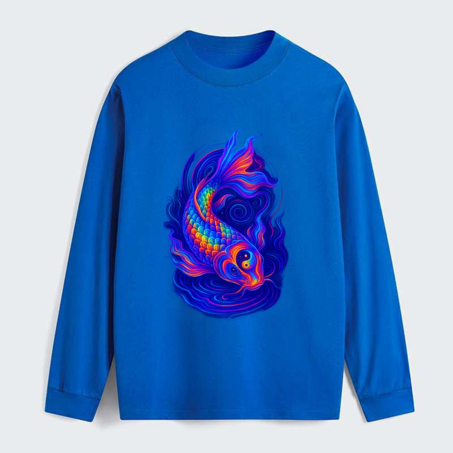 Sacred koi with scales reflecting rainbow prisms, yin-yang patterns in - Classic Long Sleeve Shirt - Blue
