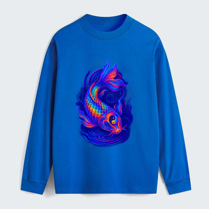 Sacred koi with scales reflecting rainbow prisms, yin-yang patterns in - Classic Long Sleeve Shirt - Blue