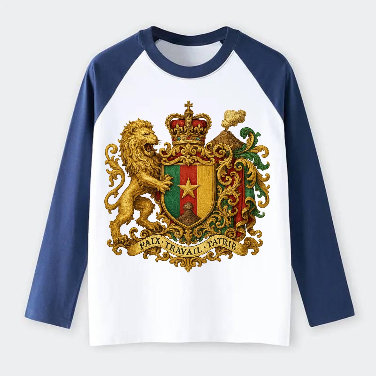 Cameroon Royal Logo  - Raglan Long Sleeve T-Shirt - Blue