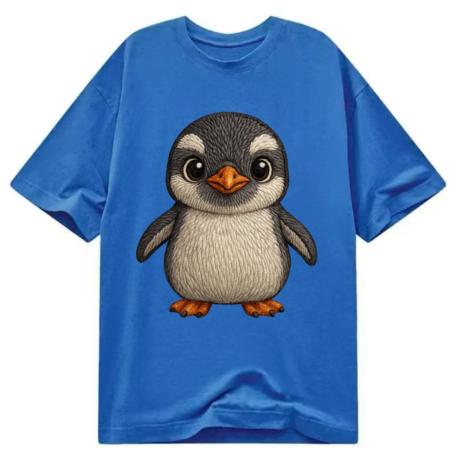 Baby Gentoo Penguin - orange beak, white cap, bright eyes, front-facing, energetic - Classic T-shirt - Blue