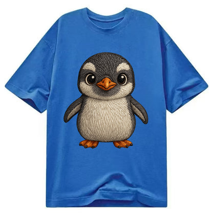 Baby Gentoo Penguin - orange beak, white cap, bright eyes, front-facing, energetic - Classic T-shirt - Blue