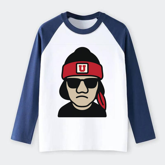 Salt Lake Ute wearing Utah beanie with U patch - Raglan Long Sleeve T-Shirt - Blue