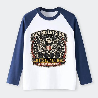 RAMONES LEGACY | Hey Ho Let's Go typography | Presidential seal parody - Raglan Long Sleeve T-Shirt - Blue