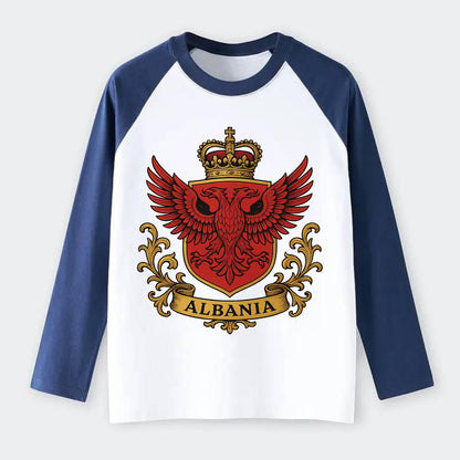 Albania Heritage Badge - Raglan Long Sleeve T-Shirt - Blue