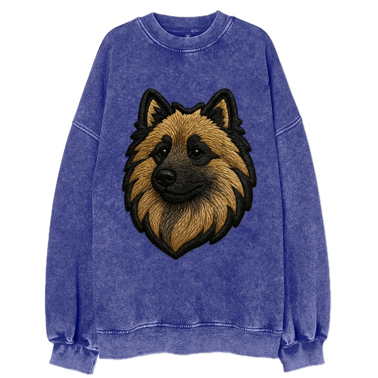 Keeshond - Contemporary spitz logo with - Vintage Sweatshirt - Blue