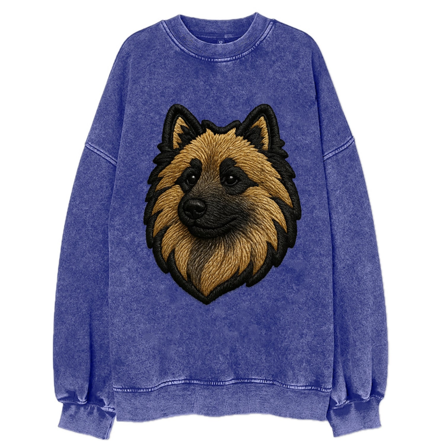 Keeshond - Contemporary spitz logo with - Vintage Sweatshirt - Blue