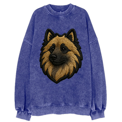 Keeshond - Contemporary spitz logo with - Vintage Sweatshirt - Blue