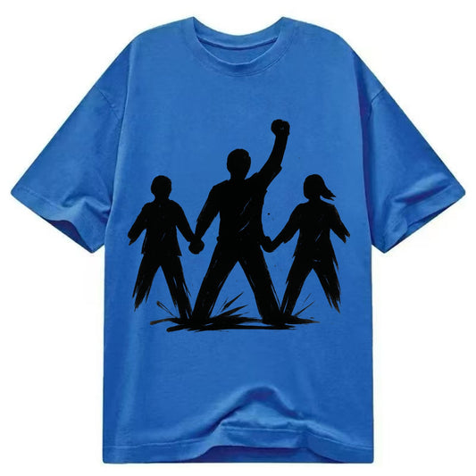 Human chain formation - unity and protection ink brushwork - Classic T-shirt - Blue