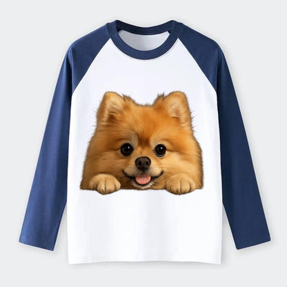Pomeranian  - Raglan Long Sleeve T-Shirt - Blue
