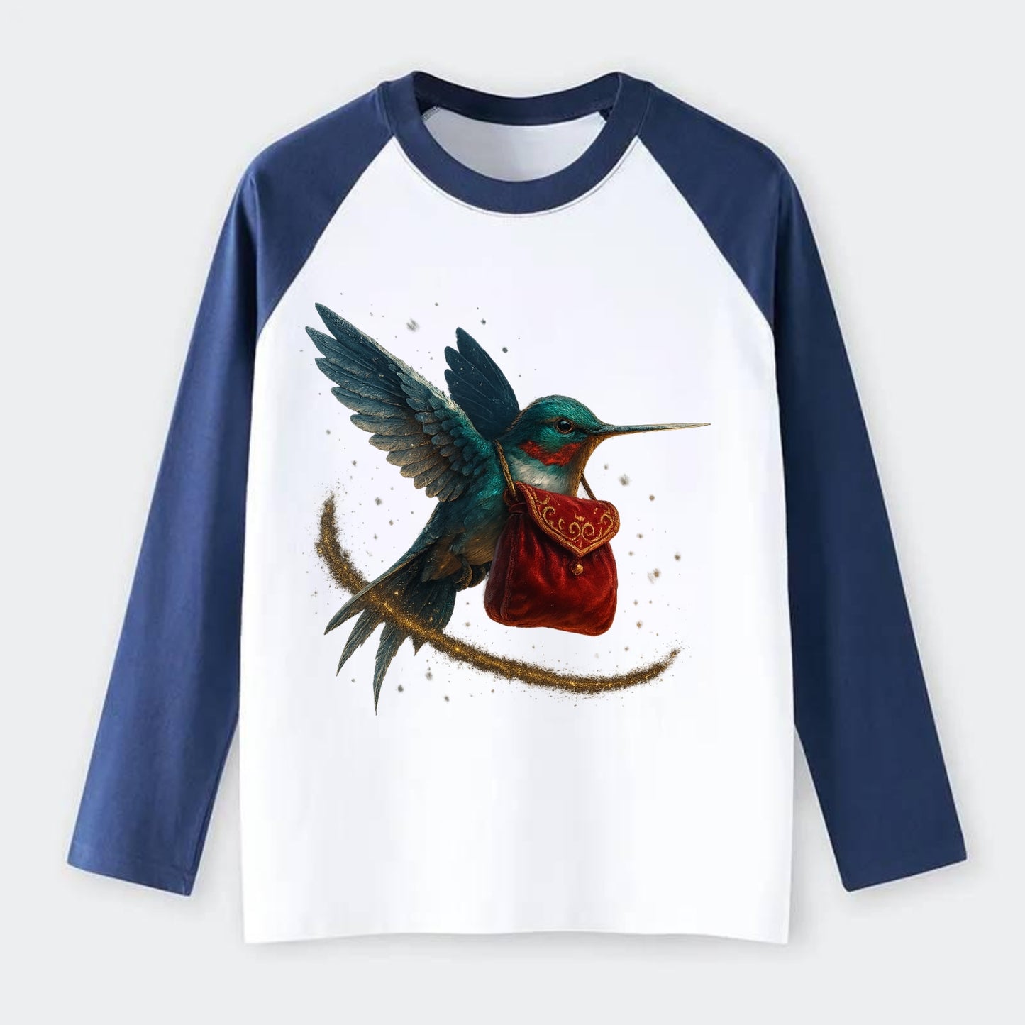 Frostbite Hummingbird Courier  - Raglan Long Sleeve T-Shirt - Blue