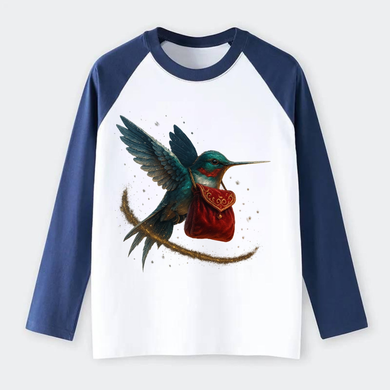 Frostbite Hummingbird Courier  - Raglan Long Sleeve T-Shirt - Blue