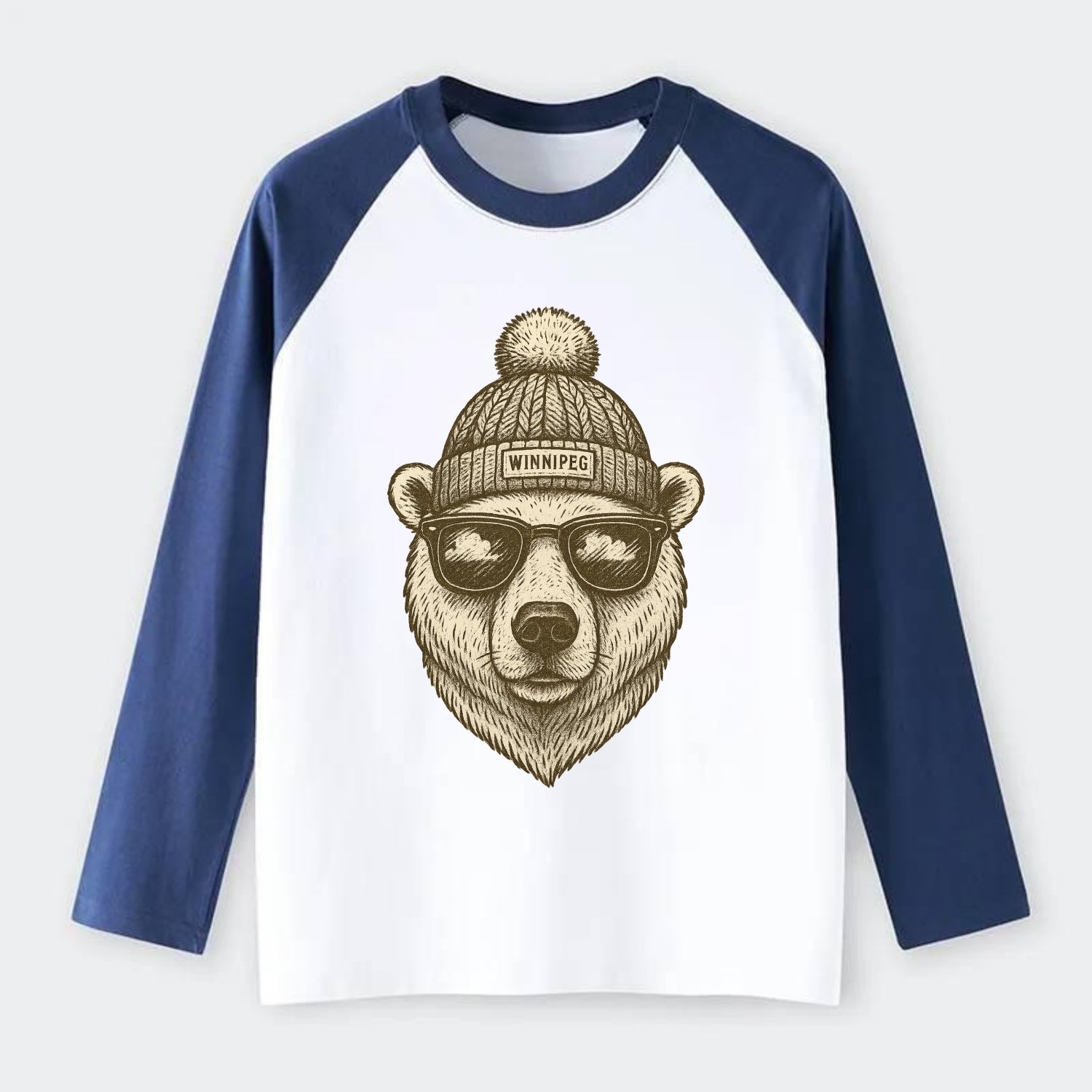 Winnipeg Polar Bear wearing Winnipeg bea - Raglan Long Sleeve T-Shirt - Blue