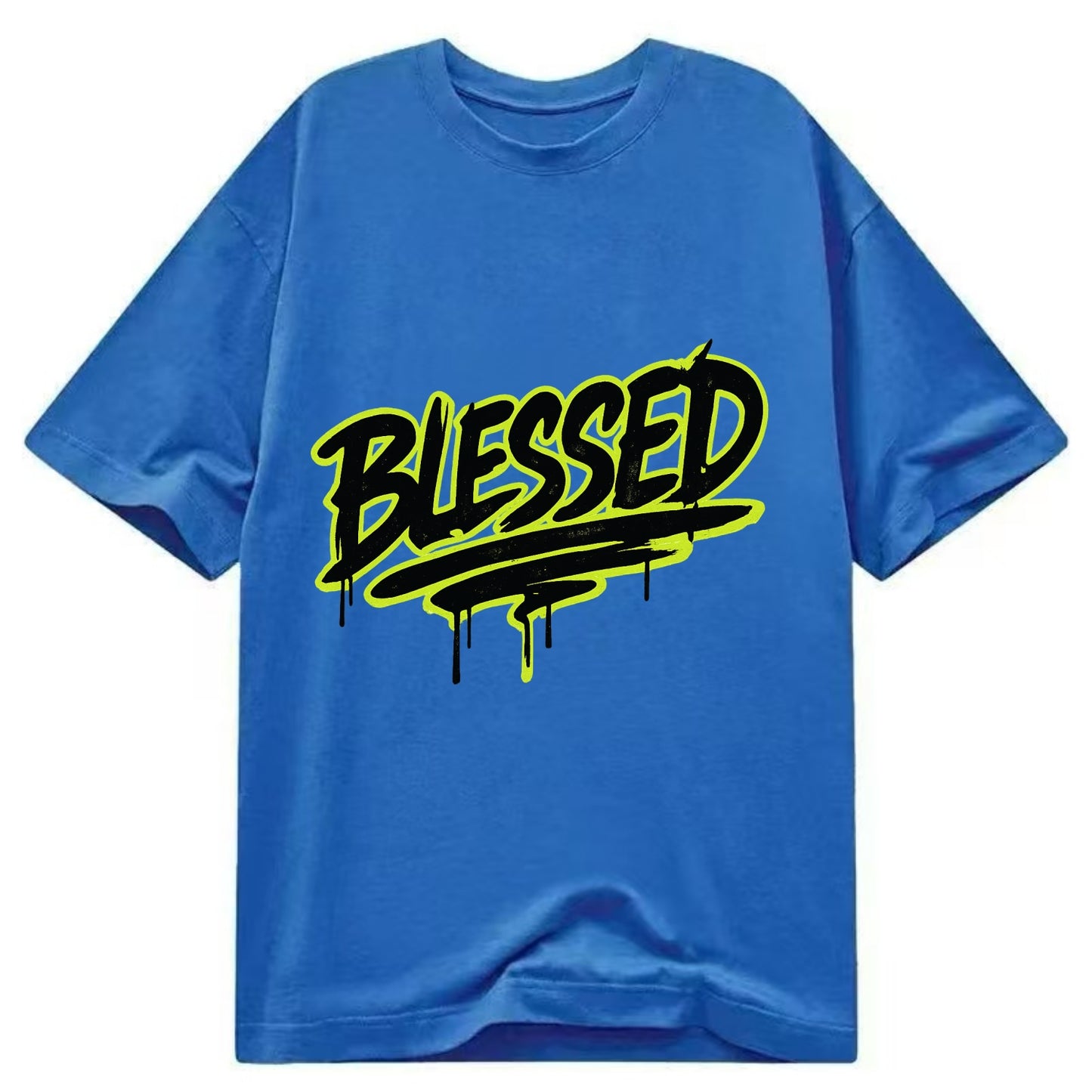 Bold typography design - "BLESSED" - recognizing good fortune, abundance - Classic T-shirt - Blue