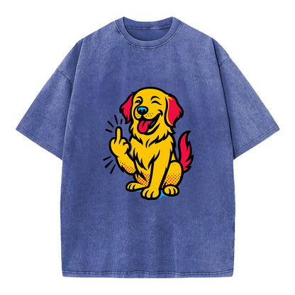 Golden Retriever with happy smile and golden coat, fluffy paw raised - Vintage T-shirt - Blue