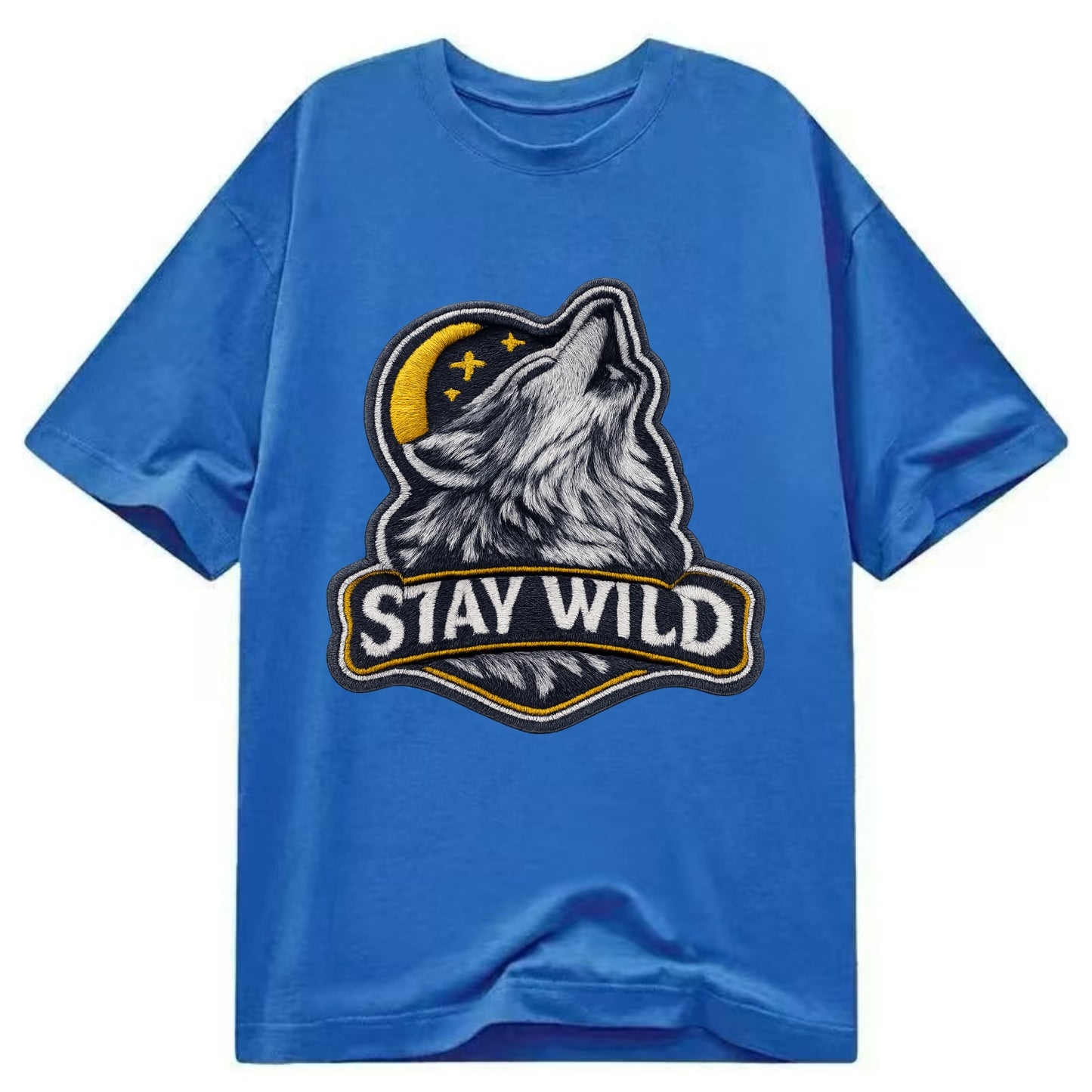 STAY WILD - wolf with text in gray , free spirit - Classic T-shirt - Blue