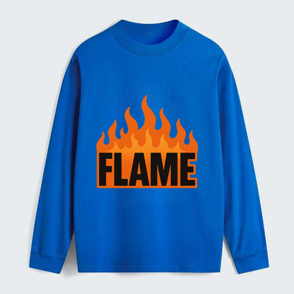 Bold typography design - "FLAME" - burning bright, passionate - Classic Long Sleeve Shirt - Blue