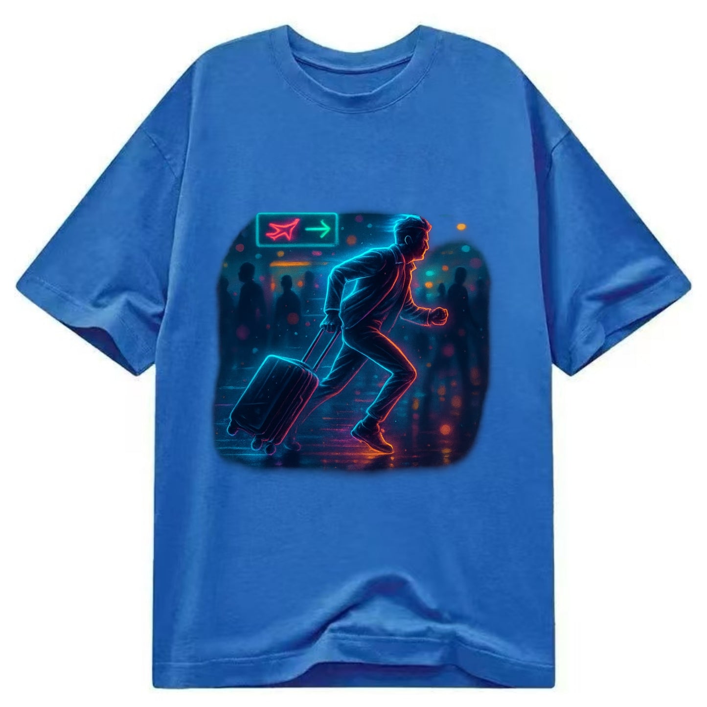 person running with luggage through crowded airport terminal - Classic T-shirt - Blue