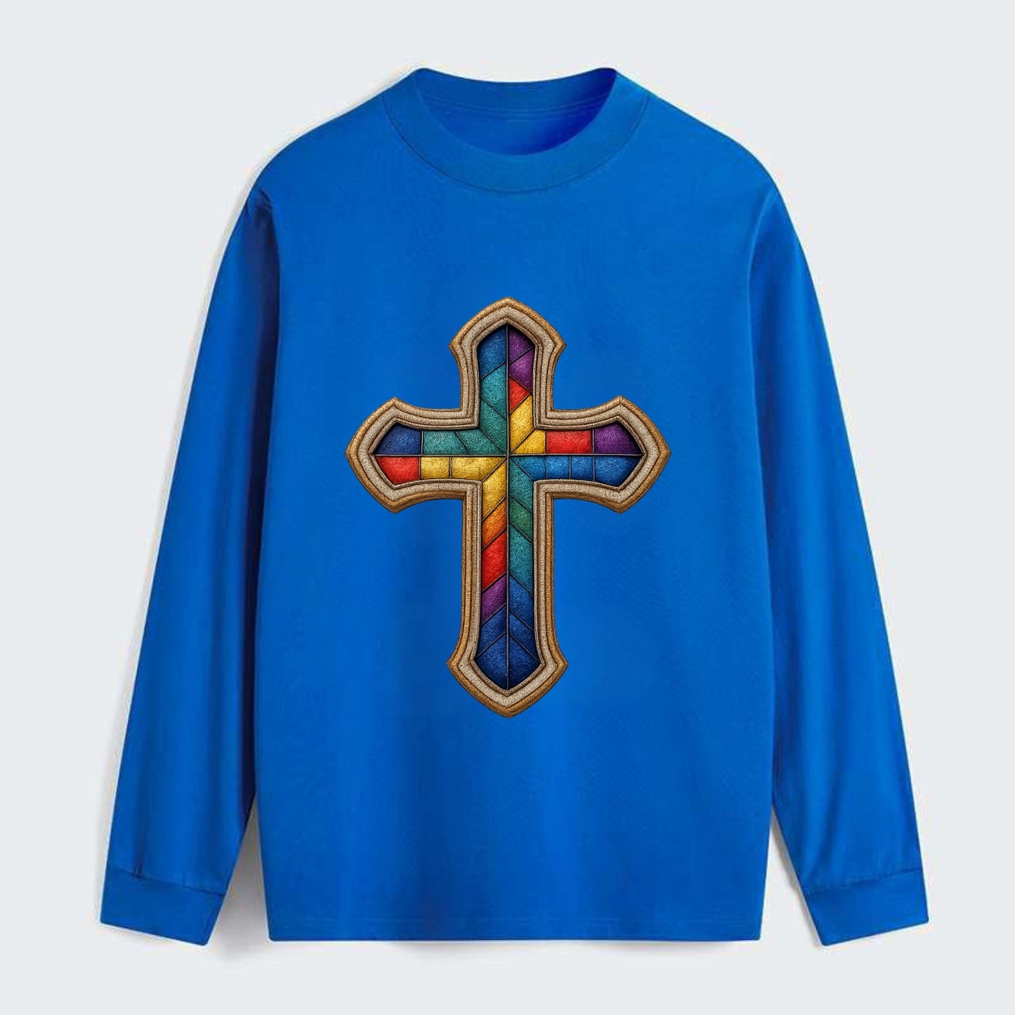 Stained Glass Cross  - Classic Long Sleeve Shirt - Blue