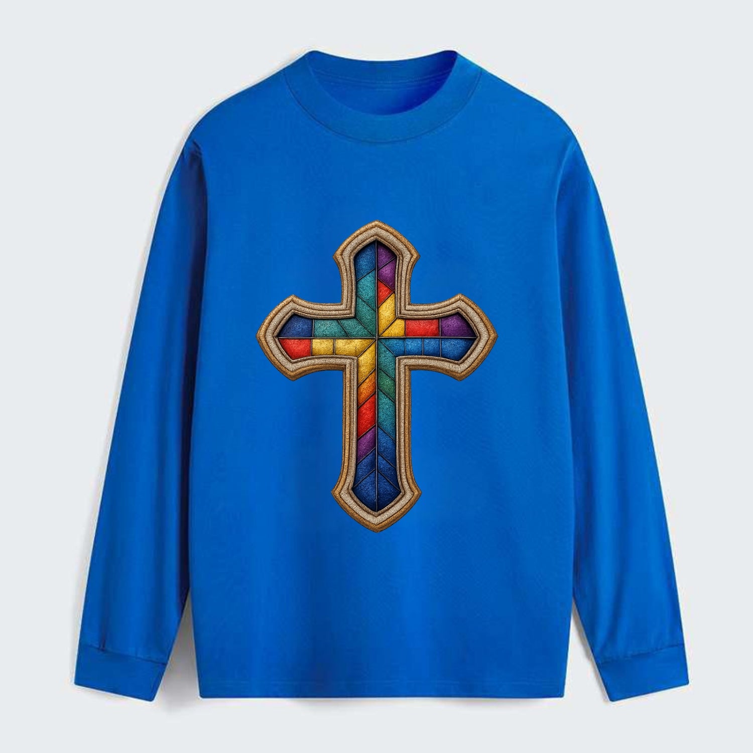 Stained Glass Cross  - Classic Long Sleeve Shirt - Blue